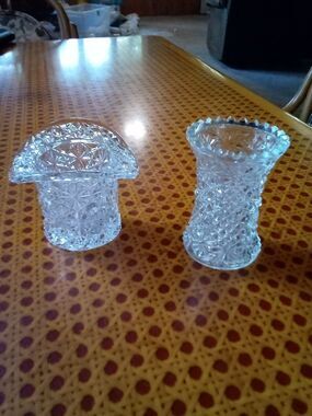 Vintage CRYSTAL Bud Vases Toothpick Holders (2) Diamond Point Cut,1 Tophat Shape